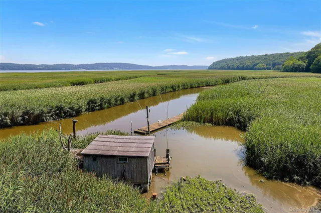 a view of a lake with a mountain in the background