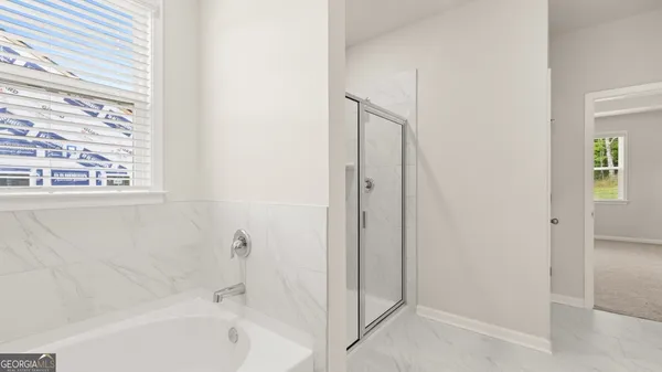 a bathroom with a bathtub