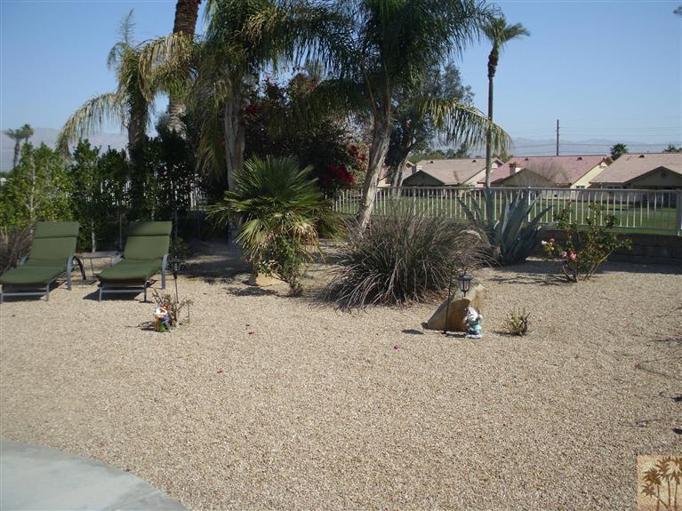 49364 Wayne Street Indio, CA 92201 - Photo 8 of 25 a view of backyard with a table and chairs under palm trees
