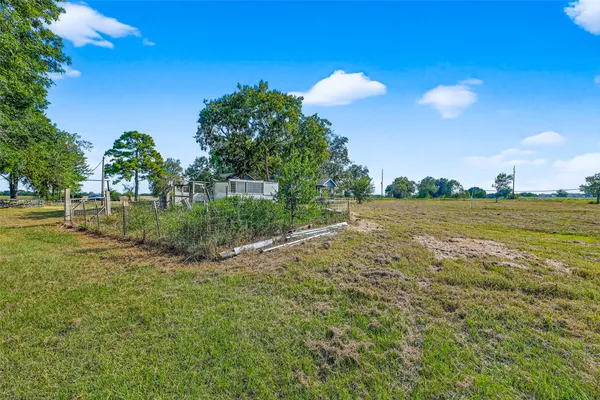 a view of a field with a tree in the background
