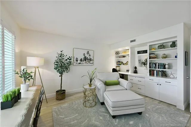 a view of a garden with an ocean view