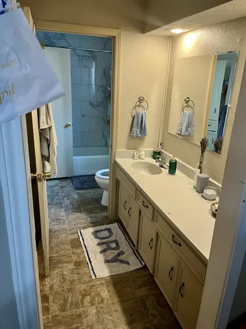 a bathroom with a sink a toilet and a mirror