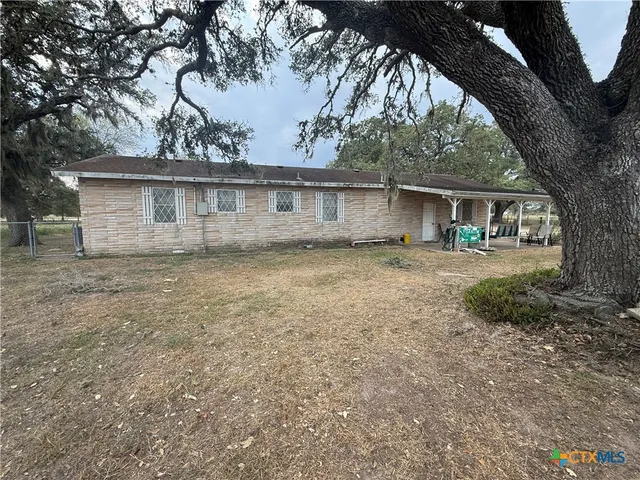 front view of a house with a large tree