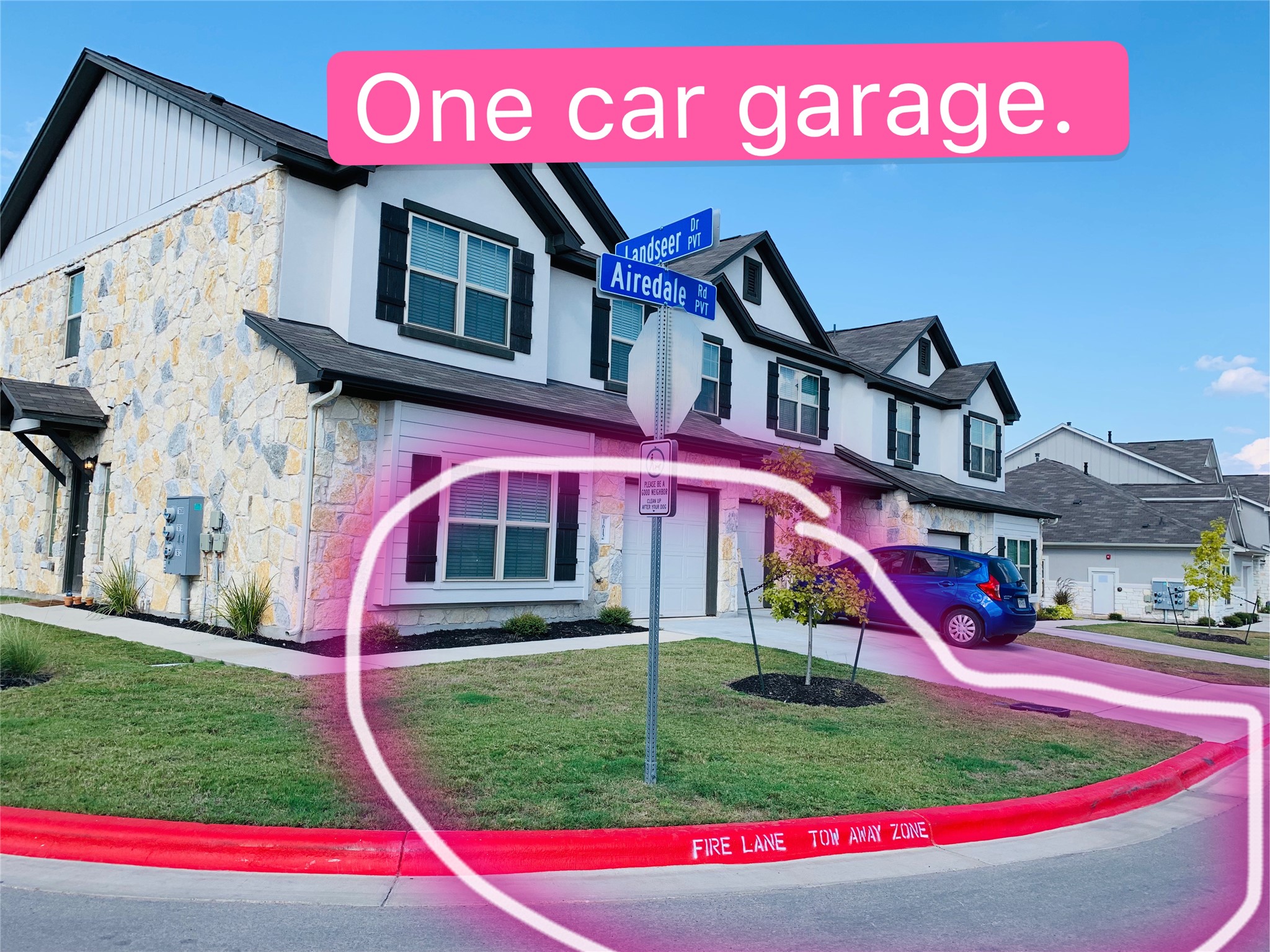 1612 Airedale Road Austin, TX 78748 - Photo 17 of 21 View of front facade featuring stone siding, a garage, driveway, and board and batten siding