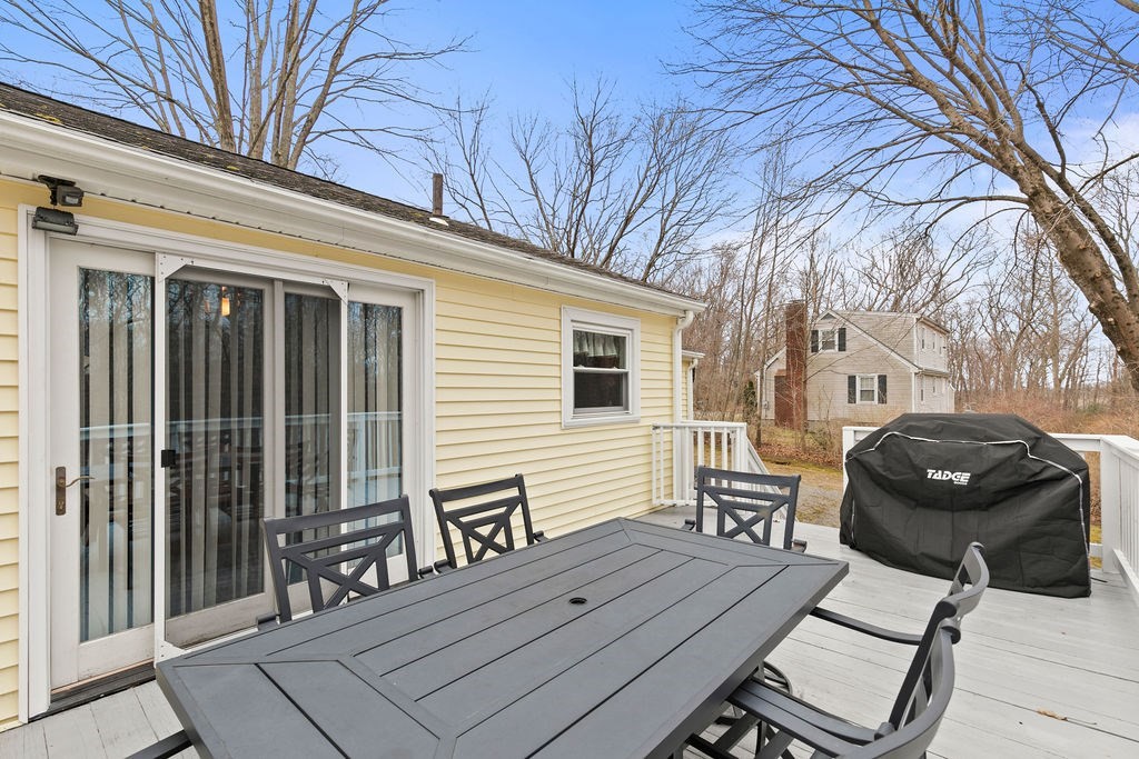 11 Fuller Road Attleboro, MA 02703 - Photo 18 of 21 a view of a deck with table and chairs with wooden floor and fence