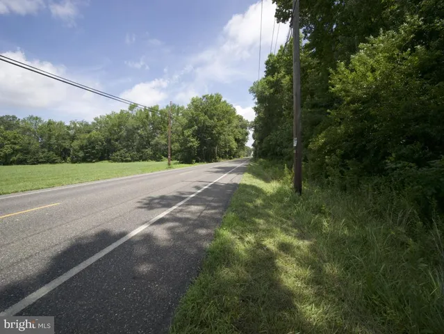 a view of a field with trees in the background
