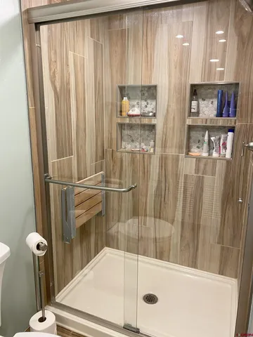 a bathroom with a shower