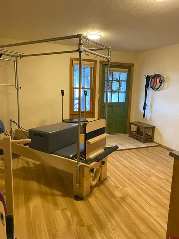 a room with gym equipment