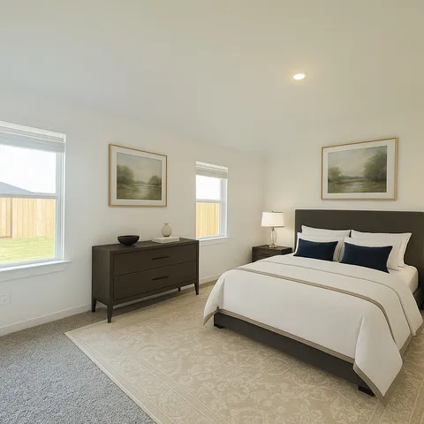 a bedroom with a bed and window