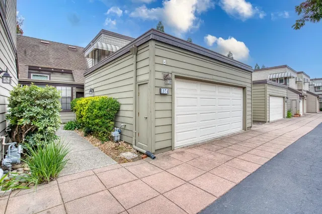 a front view of a house with plants