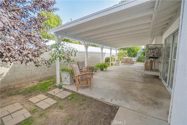 an outdoor view with patio