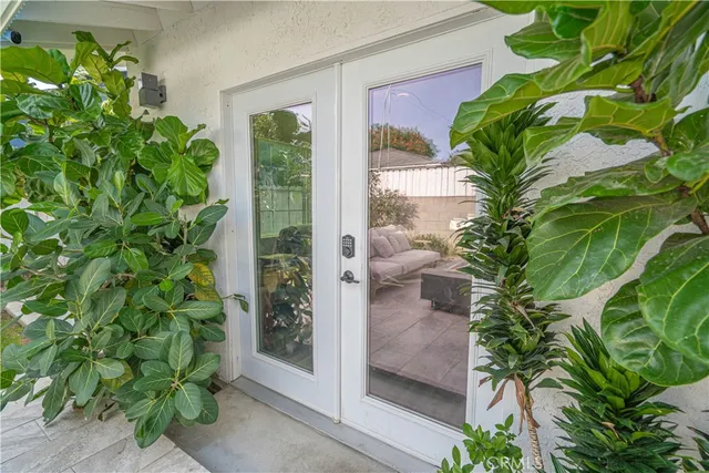a potted plant in front of a house