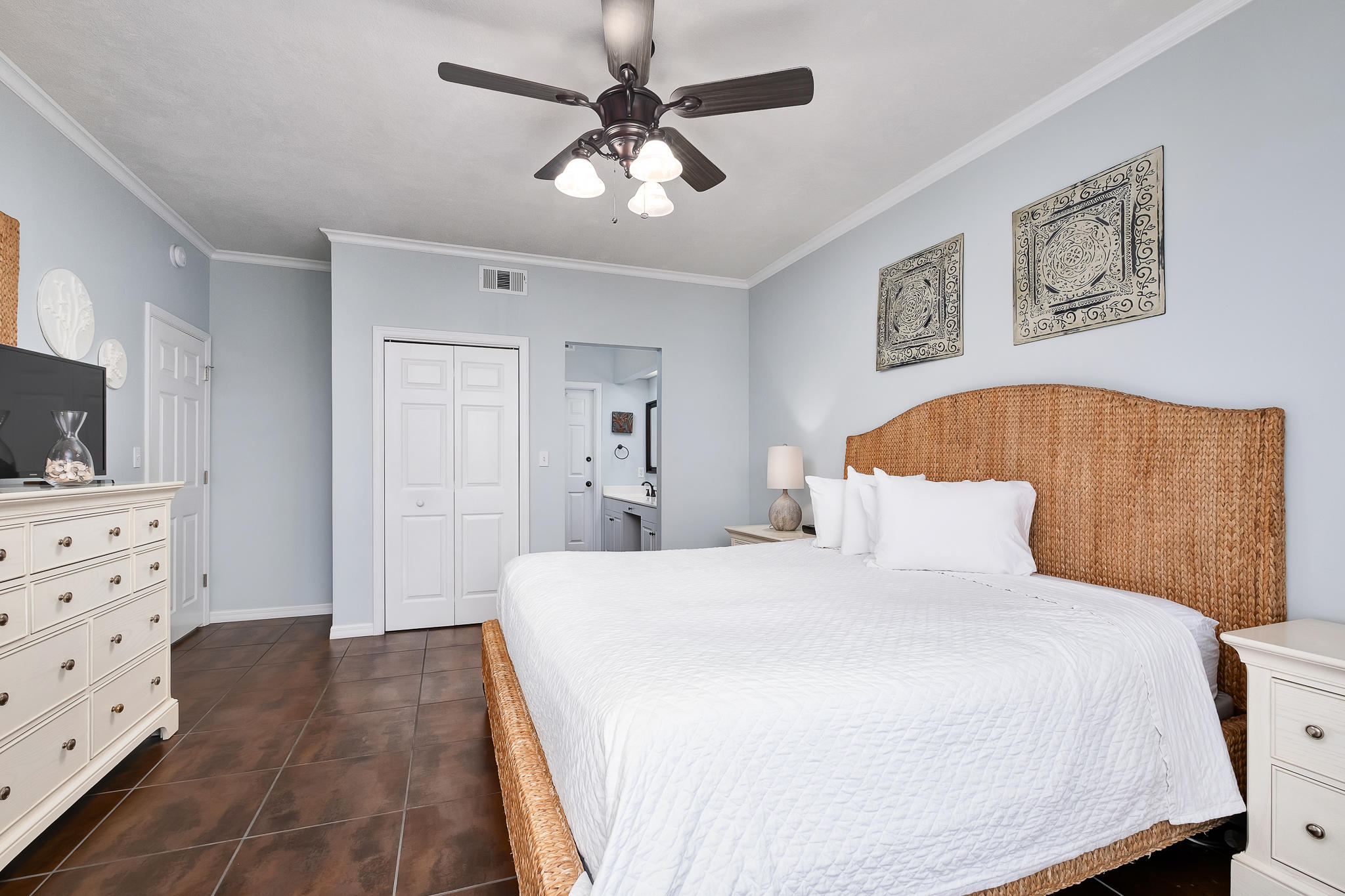 10254 East County Highway, Unit 312 Inlet Beach, FL 32461 - Photo 20 of 36 a bedroom with a large bed and a dresser