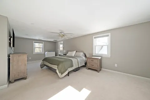 a spacious bedroom with a bed and window