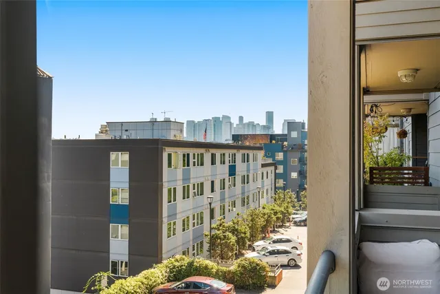 a view of a balcony with an outdoor space
