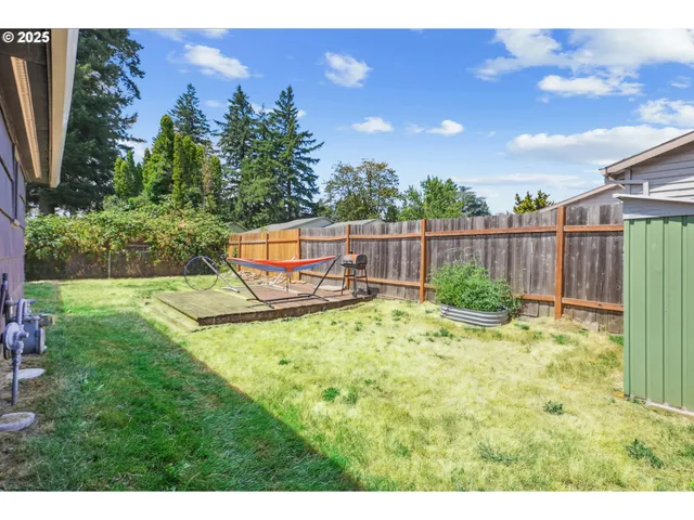 a view of a garden with a slide