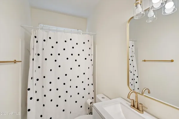 a bathroom with a sink a toilet and a mirror