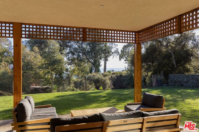 a view of a garden from a patio