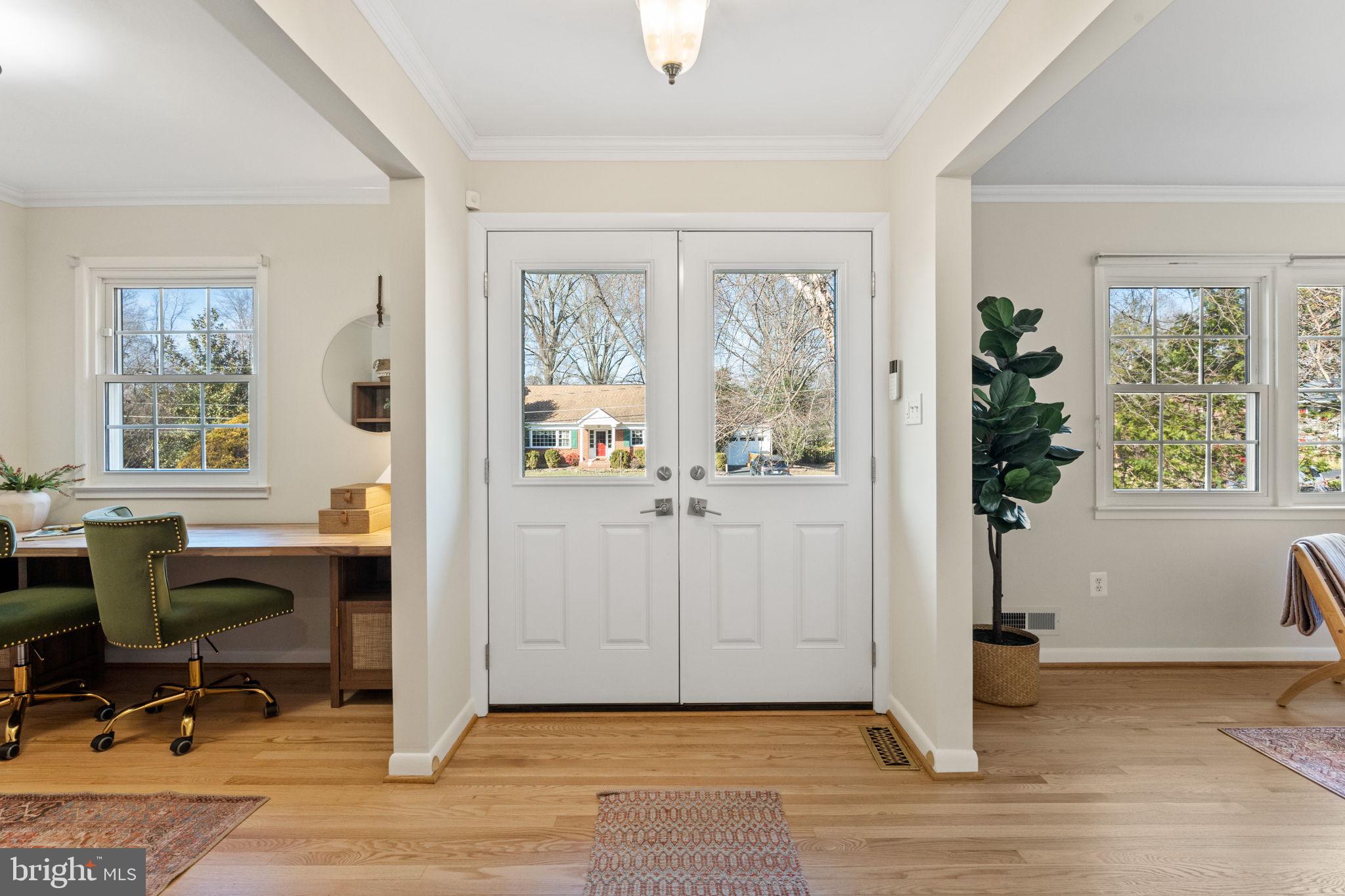 Opposite perspective of the front doors closed.
