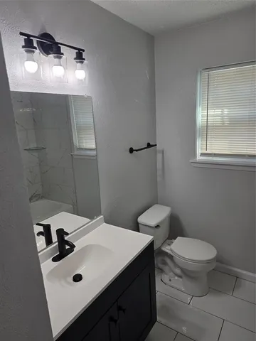 a bathroom with a sink a toilet and mirror