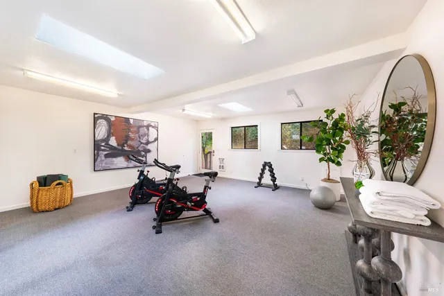 a view of a room with gym equipment