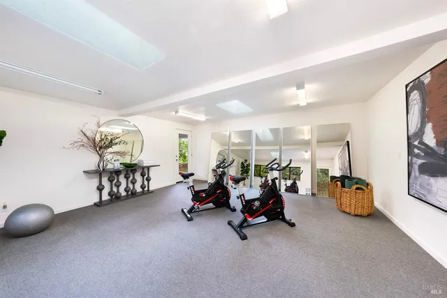 a view of a room with gym equipment