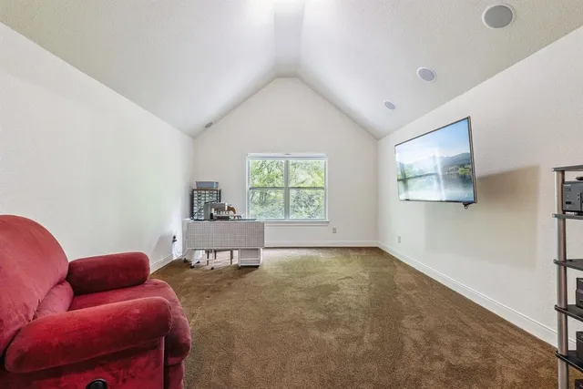 front view of a house with a patio