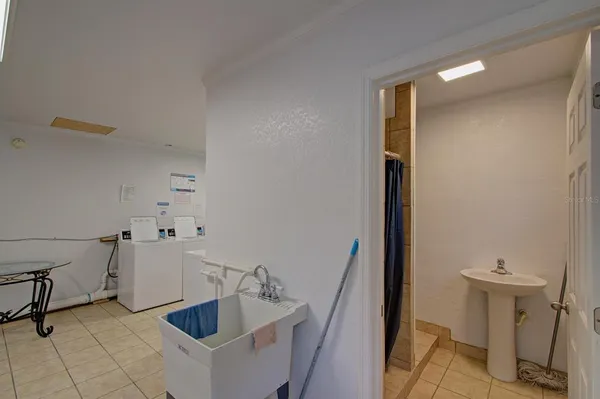 a bathroom with a sink and a tub