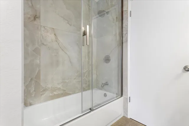 a bathroom with a bathtub