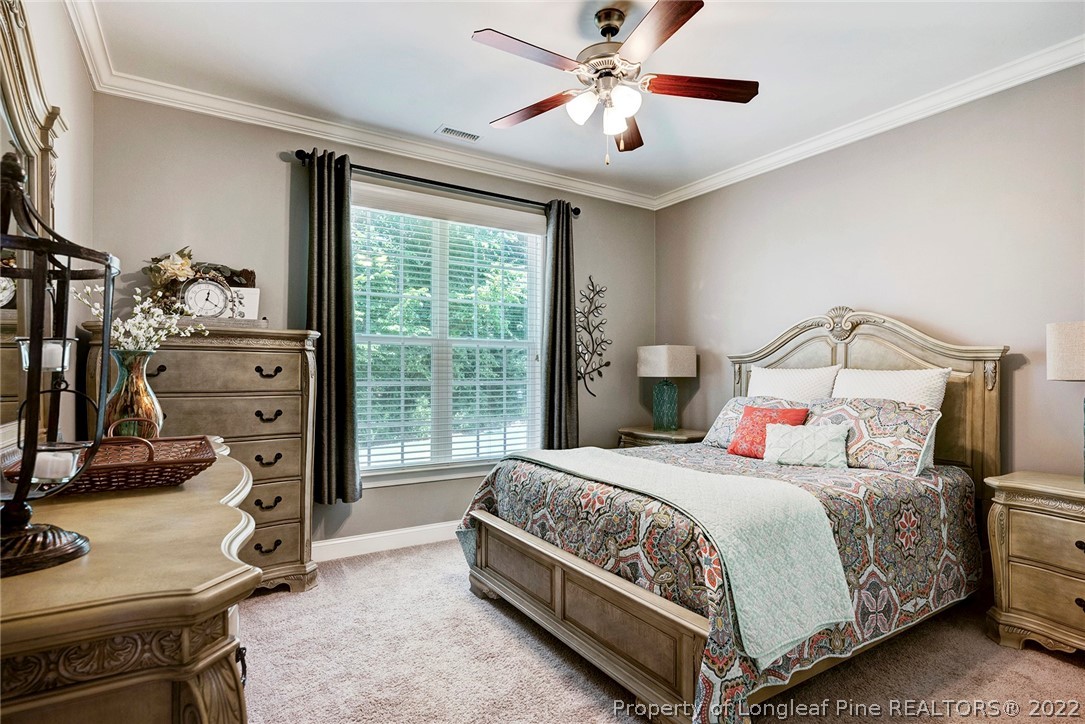 4139 Olde Judd Drive Willow Spring, NC 27592 - Photo 29 of 42 a bedroom with a bed and a chandelier