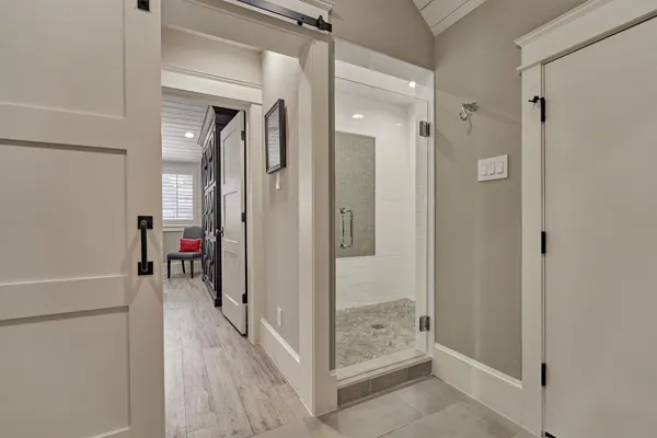 a view of a room with a bathroom
