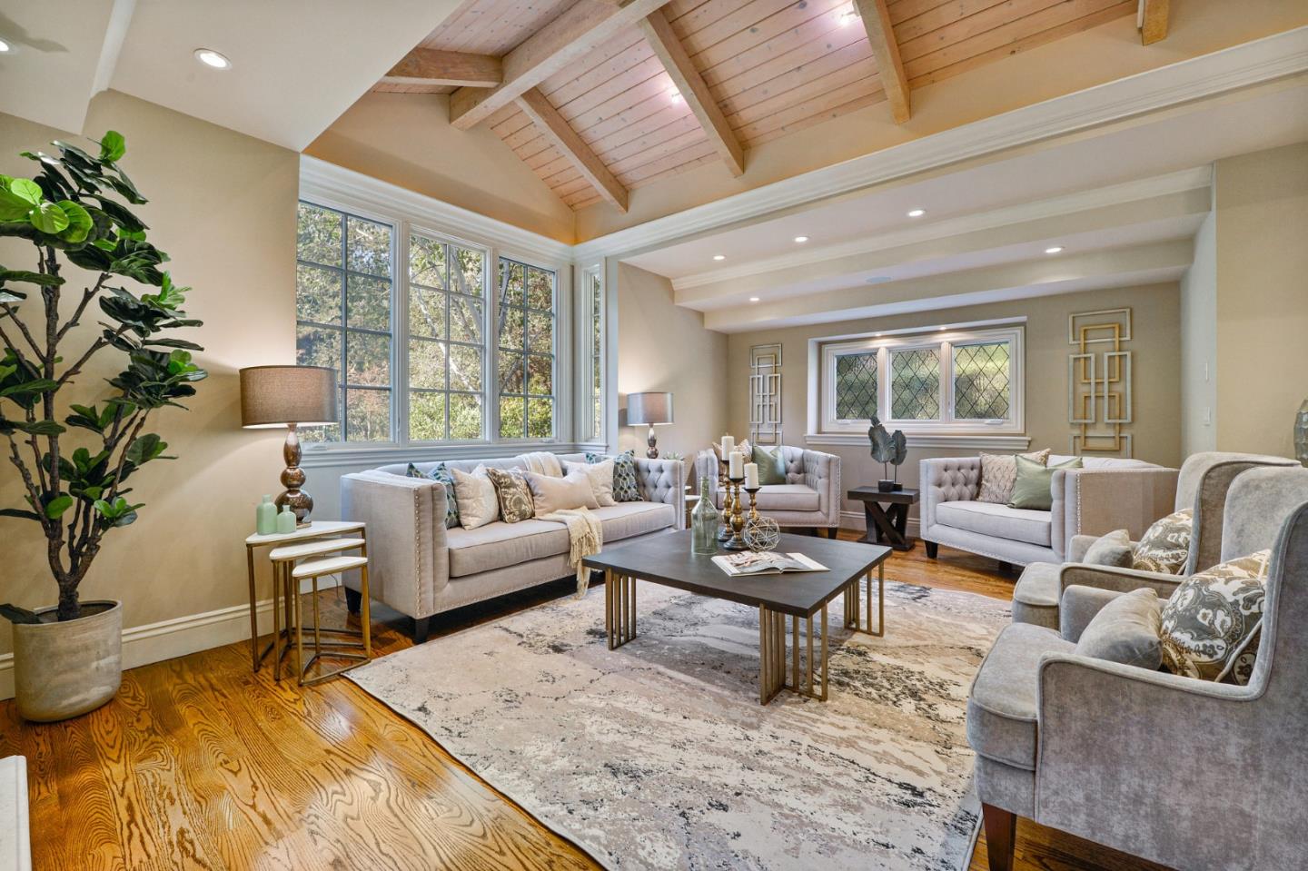 60 Holbrook Lane Atherton, CA 94027 - Photo 9 of 29 a living room with furniture large window and potted plants