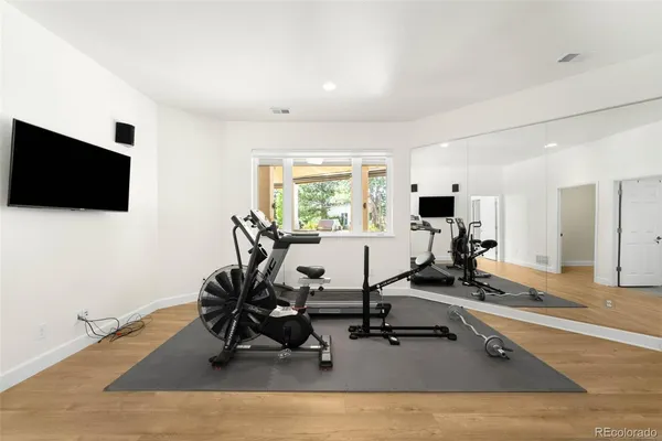 a view of a room with gym equipment