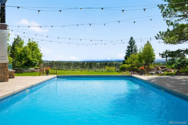 a view of a swimming pool and a yard