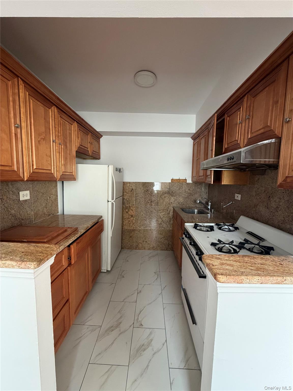 a kitchen with stainless steel appliances granite countertop a stove a sink and a refrigerator