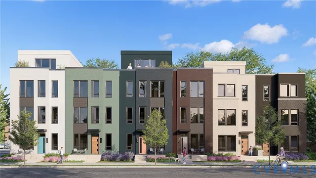 a front view of a multi story building