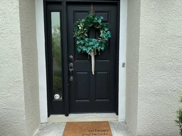 a view of a potted plant in front of a door