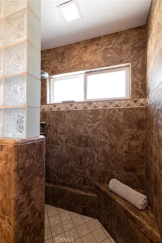 a bathroom with a window