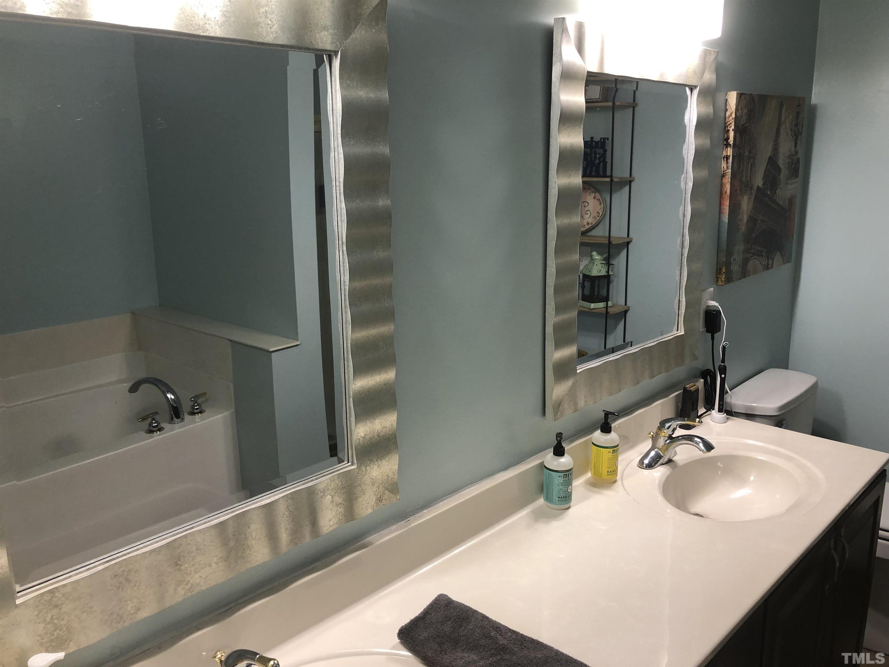 437 Seastone Street Raleigh, NC 27603 - Photo 16 of 30 a bathroom with a sink and a mirror