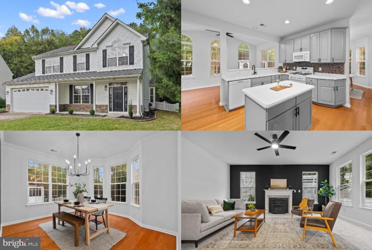 a view of a patio with couches table and chairs under an umbrella with wooden floor