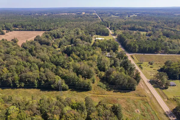 an aerial view of mountain with residential house and trees in the background