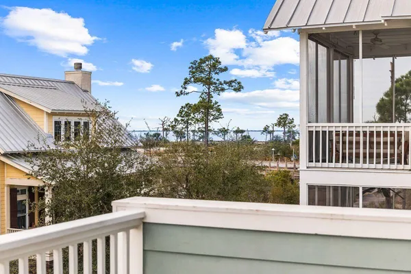 a view of a balcony with an outdoor space