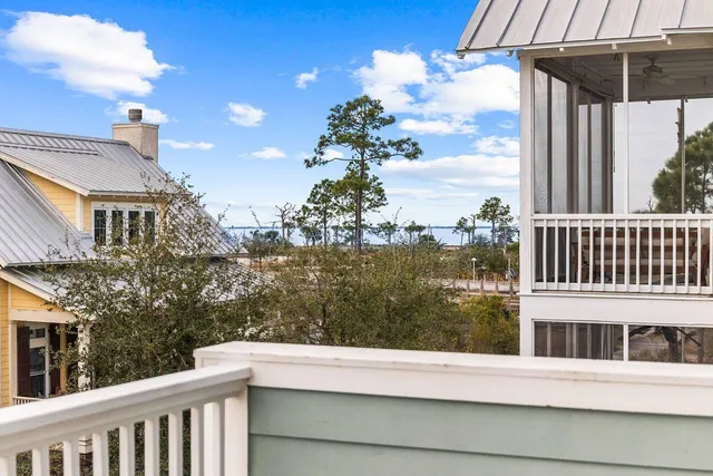 a view of a balcony with an outdoor space