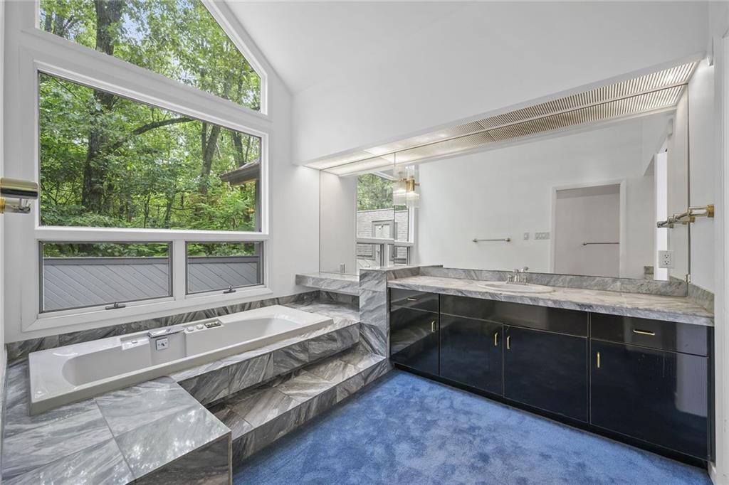 958 Blackburn Road Sewickley, PA 15143 - Photo 32 of 49 a bathroom with a double vanity sink and a large mirror
