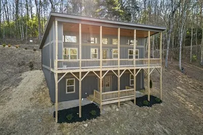 a house with a bench in front of it