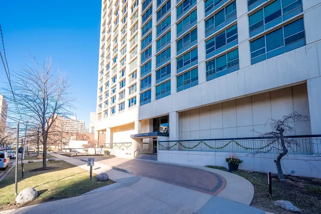 a view of a building with a patio
