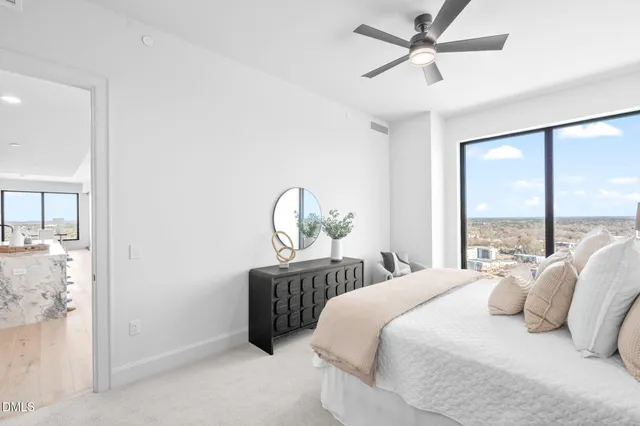 a view of a balcony with city view