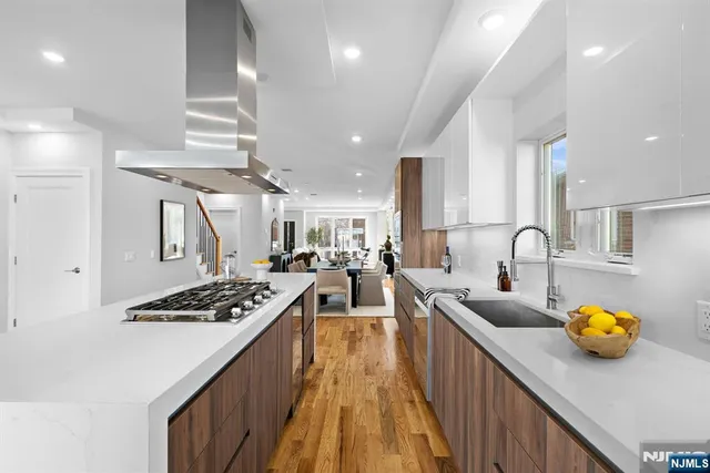 a kitchen with lots of counter top space