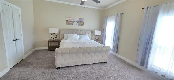 a bathroom with a tub and a potted plant
