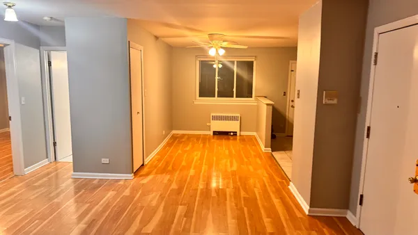 a view of a room with a door